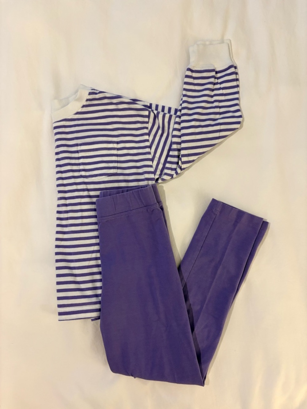 Primary Purple & White Long Sleeve Top and Leggings Set